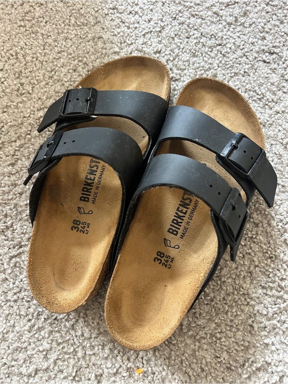 Birkenstock Arizona Black Leather/Birkoflor Sandals Size 38 (US 7-7.5)